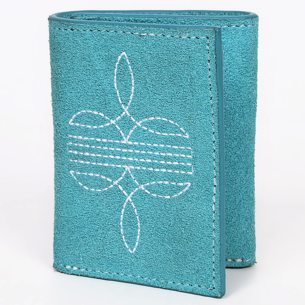 American Darling Suede Card Wallet with White Stitch Design