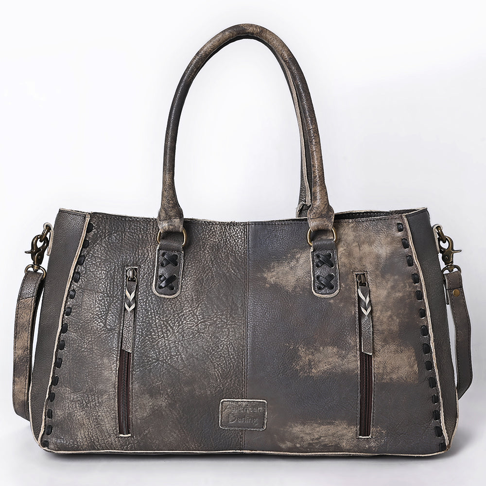 American Darling Tote Bag - Genuine Vegetable-Tanned Leather Western Purse with Buck Stitching & YKK Zipper
