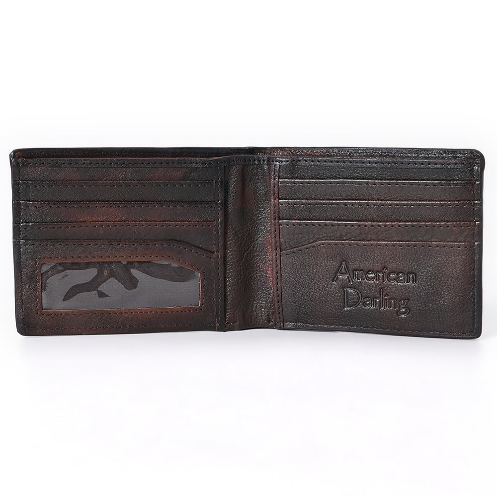 American Darling Wallet Western Hair-On Cowhide Genuine Leather Handcrafted Pocket Bifold Wallet with ID Window