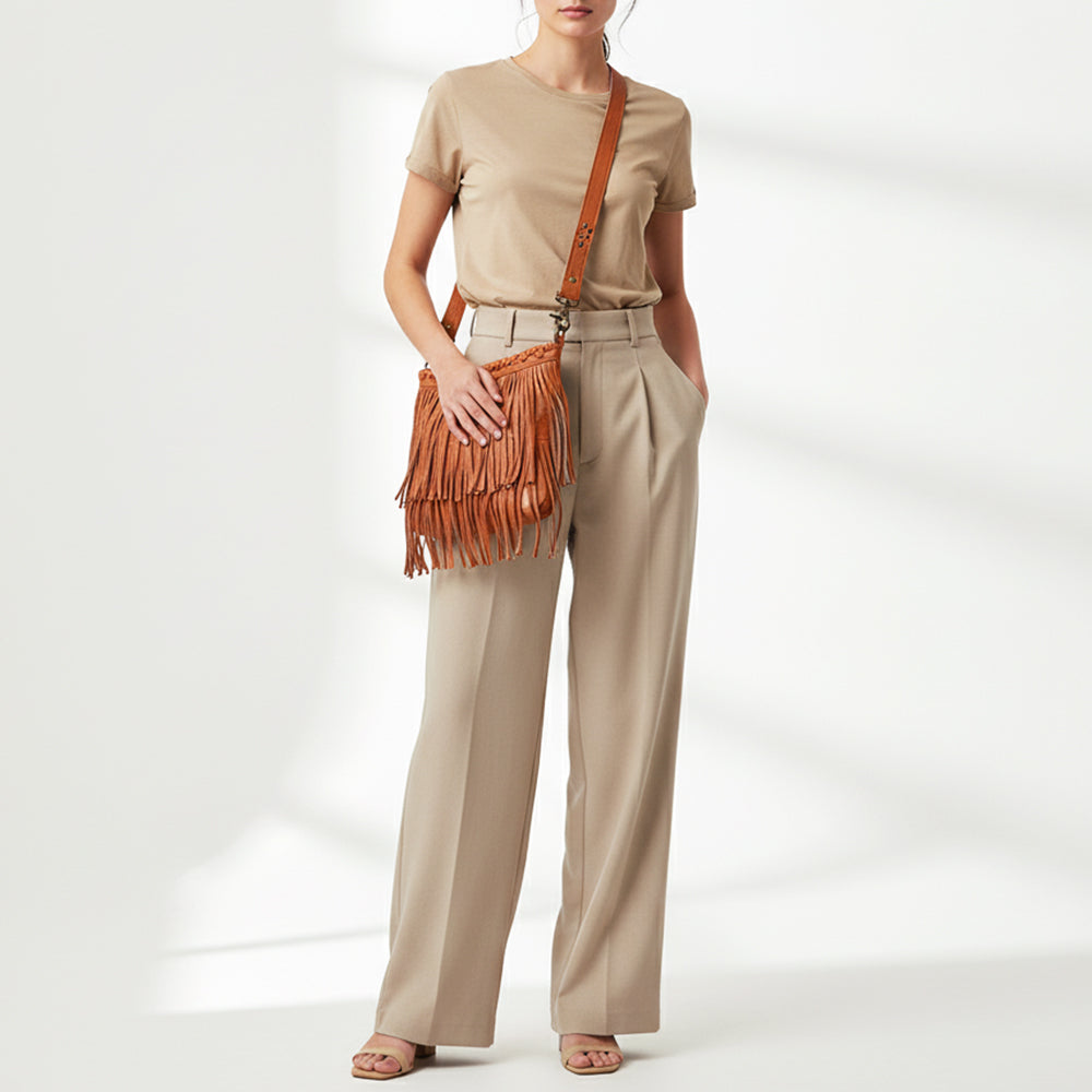 American Darling Cross body Bag Western Genuine Leather Handcrafted Shoulder Purse with Fringes and YKK Zipper