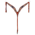 Hilason Horse Floral Hand Carved American Leather Breast Collar Headstall W/ Beaded Work Brown