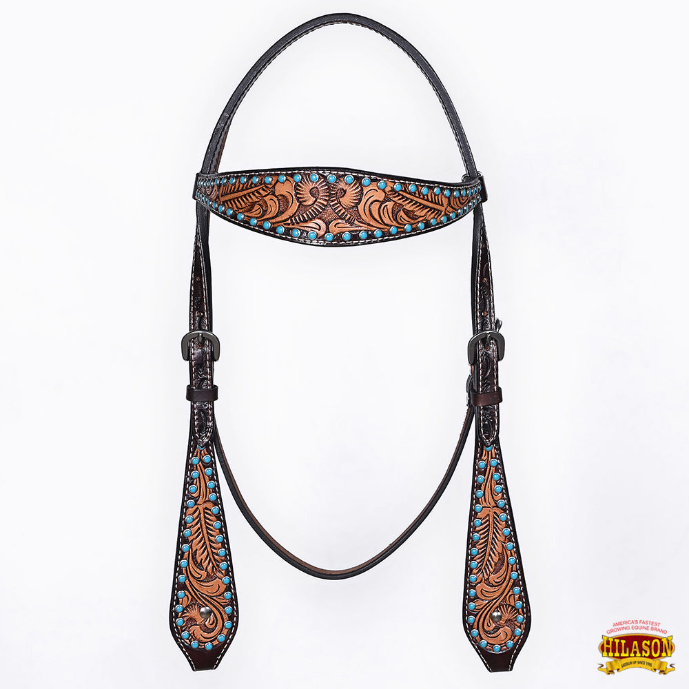 HILASON Western Horse Leaf Headstall Breast Collar Set Genuine Leather Dark Brown