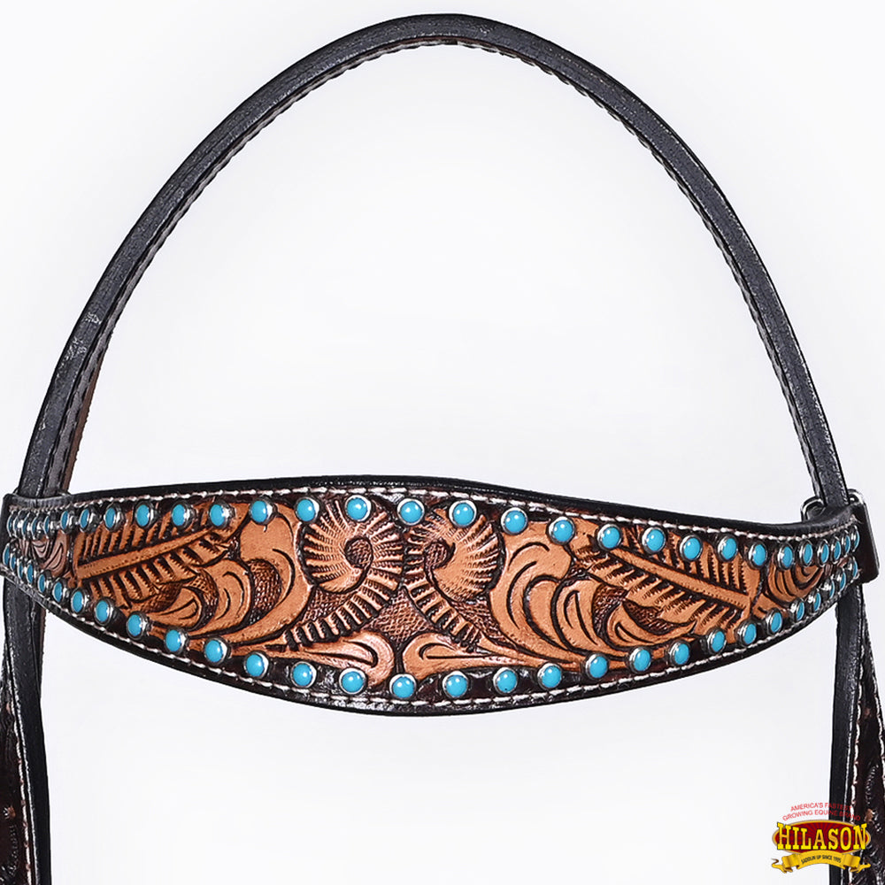 HILASON Western Horse Leaf Headstall Breast Collar Set Genuine Leather Dark Brown