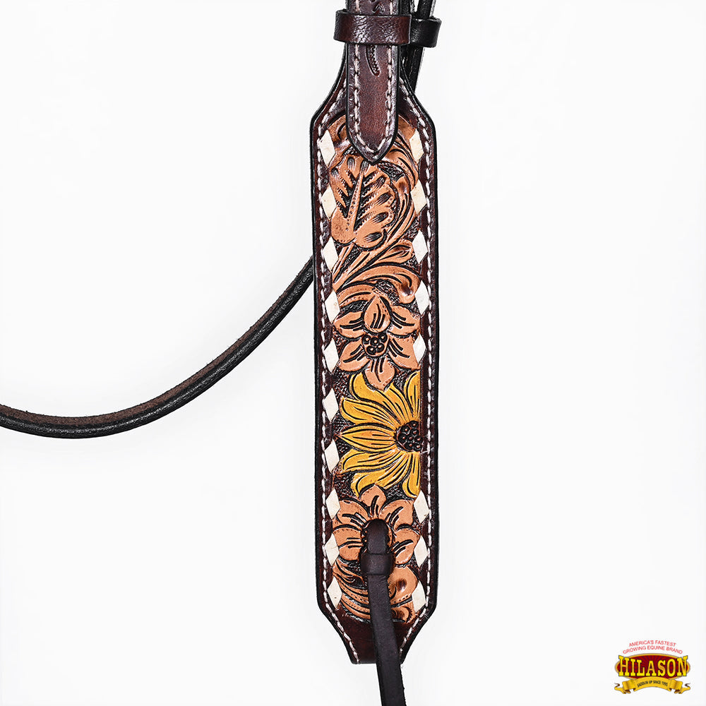 Hilason Horse Floral Hand Painted American Leather Breast Collar Headstall Dark Brown
