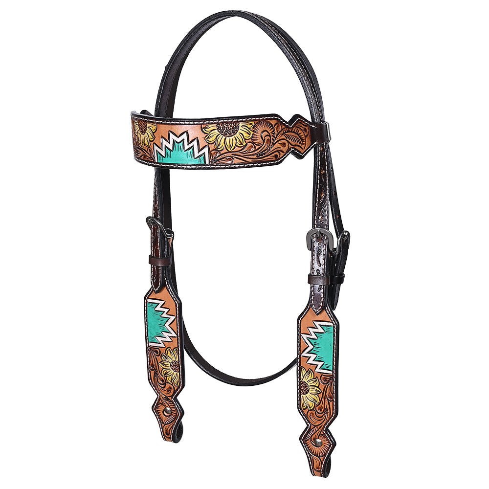 Hand-Carved Leather Western Headstall And Breast Collar Set For Training And Showing