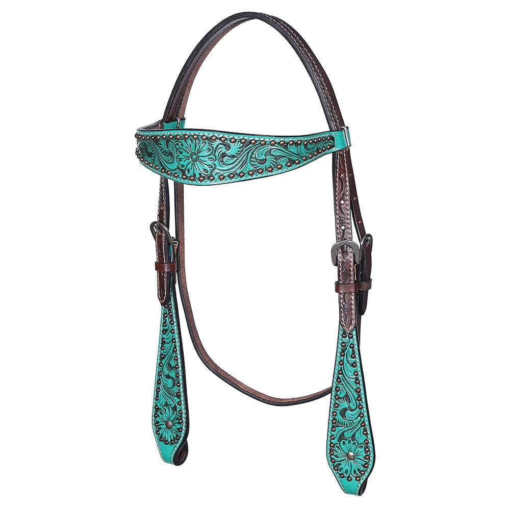 Hand-Carved Leather Western Headstall And Breast Collar Set For Training And Showing