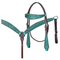 Hilason Horse Floral Hand Painted American Leather Breast Collar Headstall Turquoise