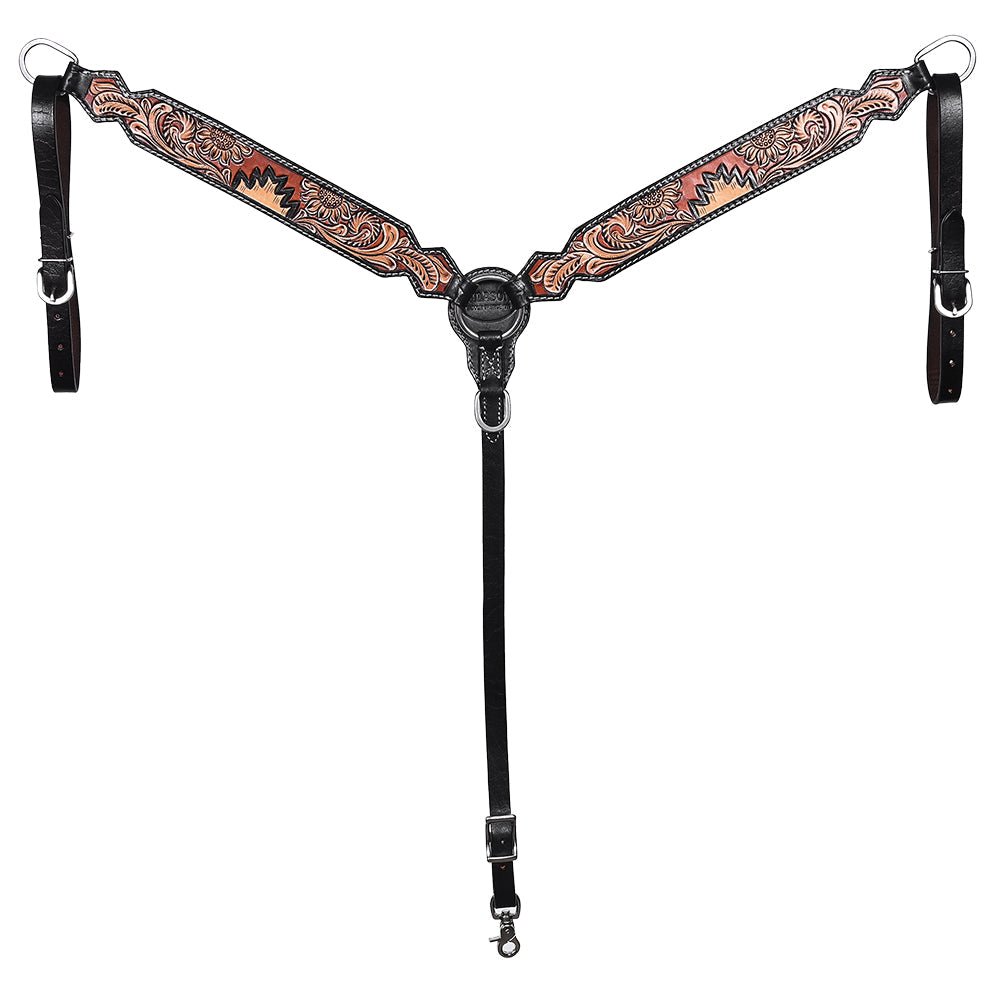 Hand-Carved Leather Western Headstall And Breast Collar Set For Training And Showing