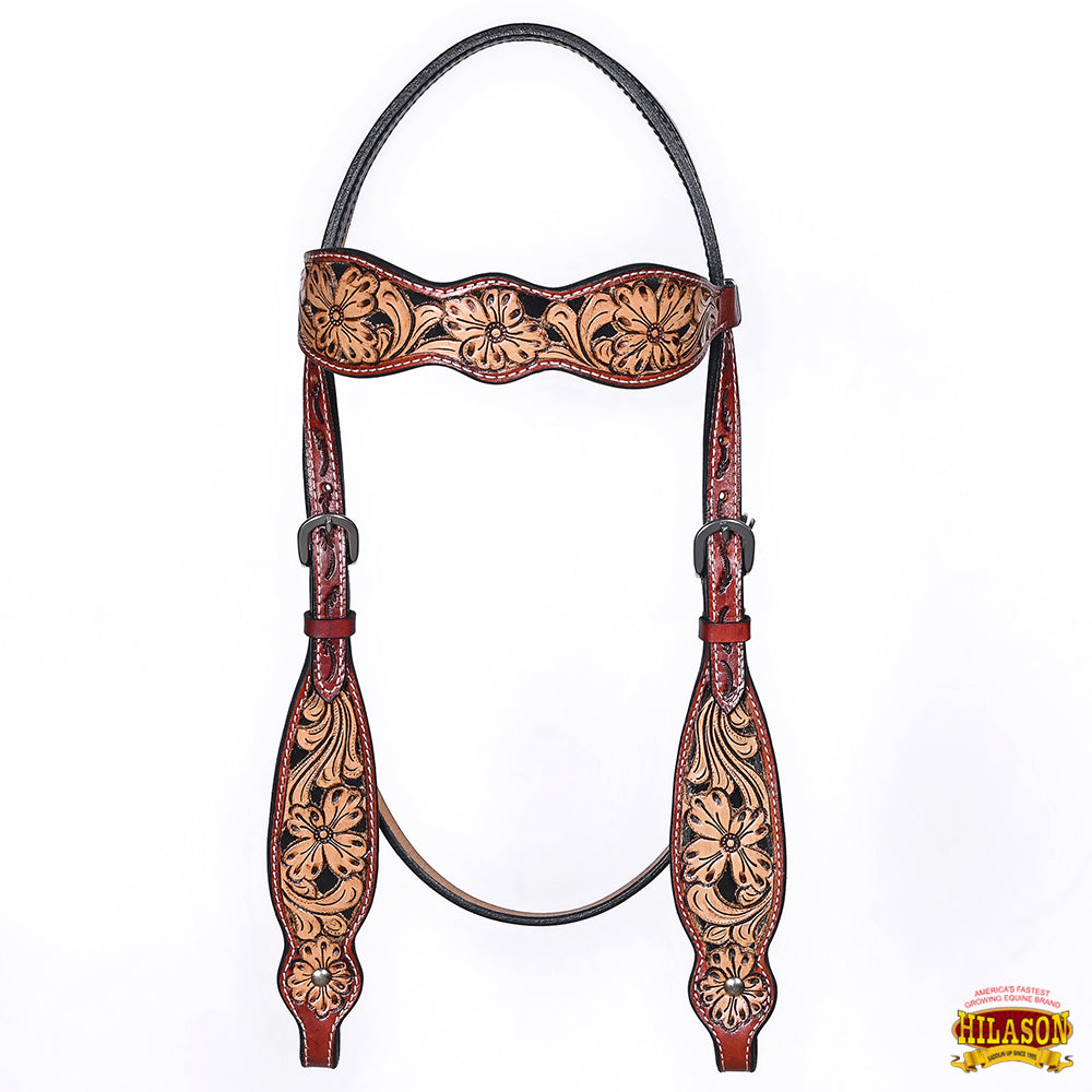 HILASON Western Horse Floral Hand Carved Tack Set Genuine Leather Brown