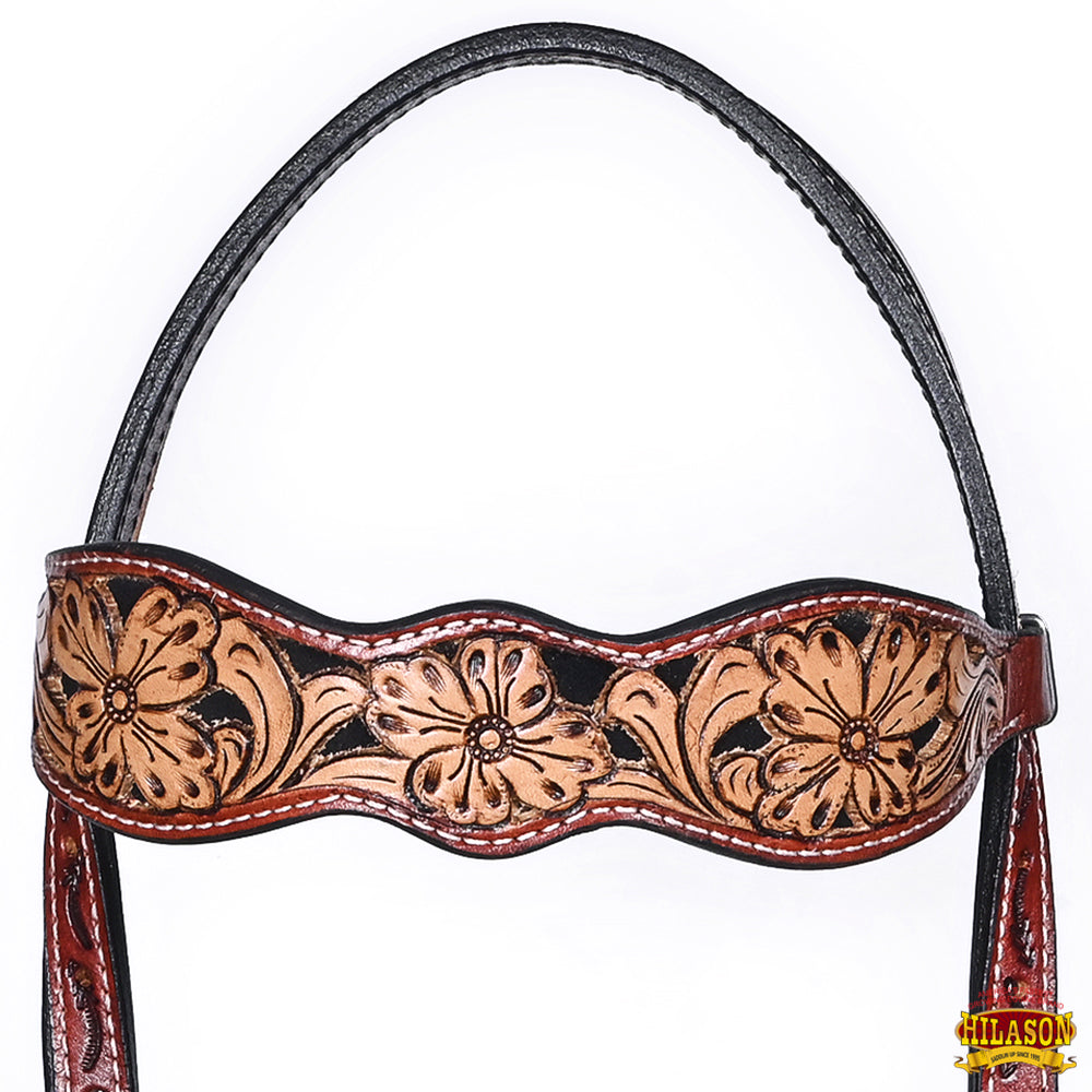 HILASON Western Horse Floral Hand Carved Tack Set Genuine Leather Brown