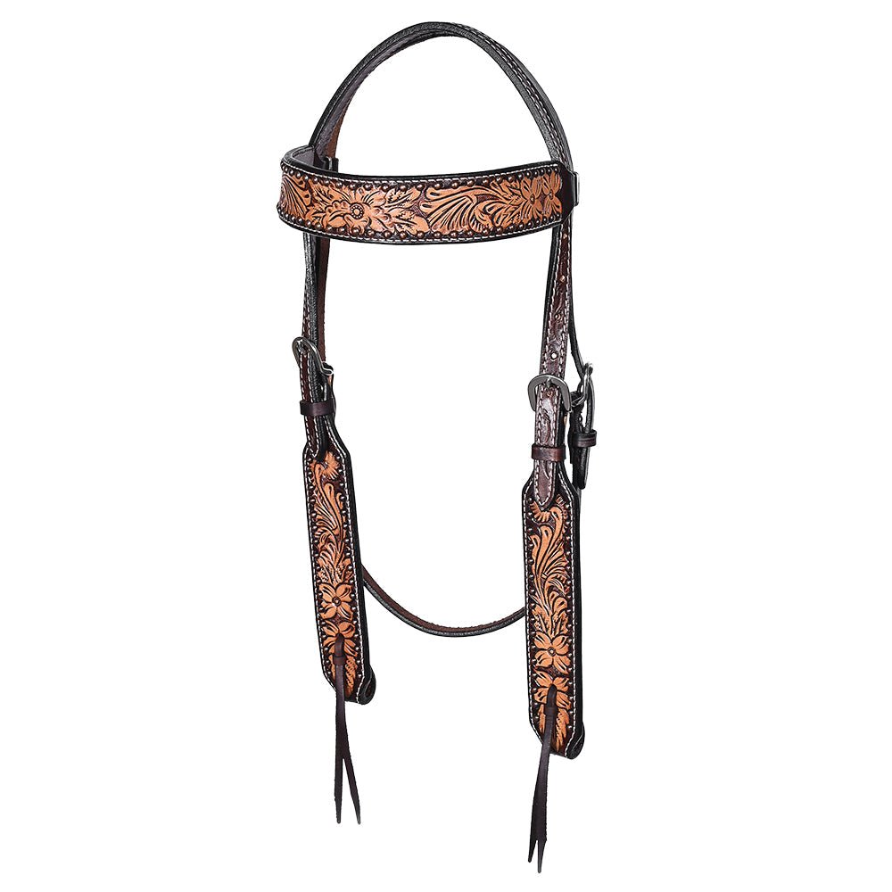 Hand-Carved Leather Western Headstall And Breast Collar Set For Training And Showing