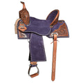 Hilason Western Horse Barrel Flex Tree Trail American Leather Saddle Blue Gorgeous Floral Hand Tooled & Carved