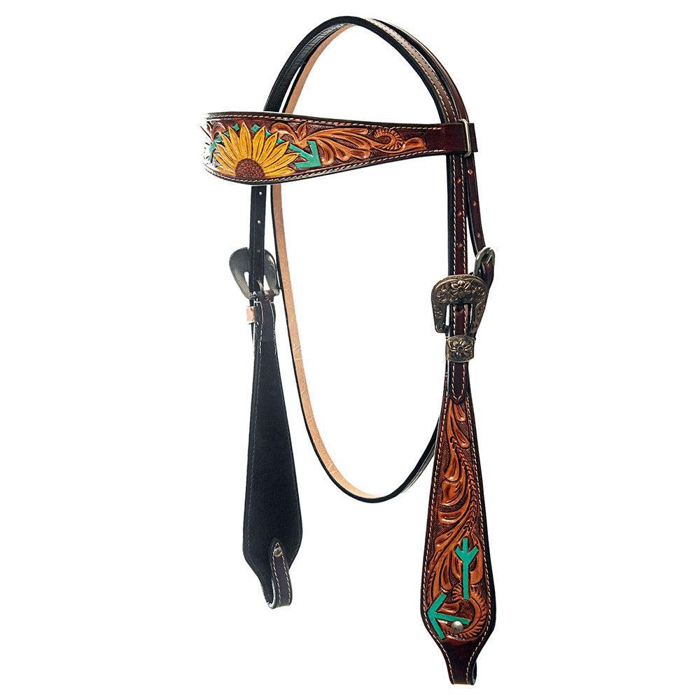 American Darling Western Horse Floral Headstall Breast Collar Genuine Leather Brown