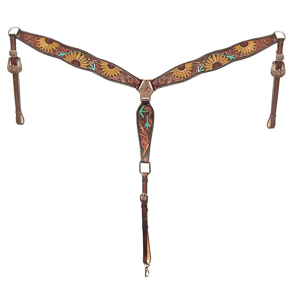American Darling Western Horse Floral Headstall Breast Collar Genuine Leather Brown