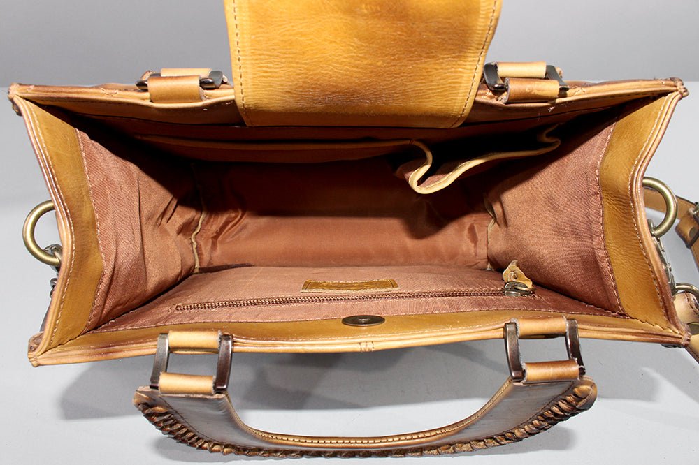 Handcrafted Leather Crossbody Bag With Diamond Quilting Details In Burnished Tan