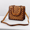 Handcrafted Leather Crossbody Bag With Diamond Quilting Details In Burnished Tan