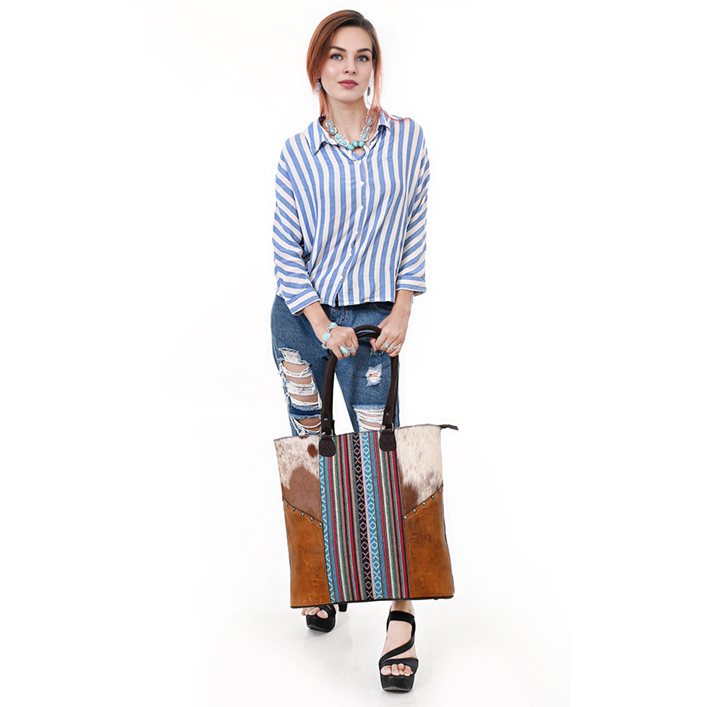 Ohlay Tote Hair-On Upcycled Canvas Genuine Leather