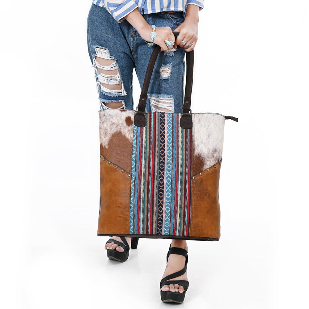 Ohlay Tote Hair-On Upcycled Canvas Genuine Leather
