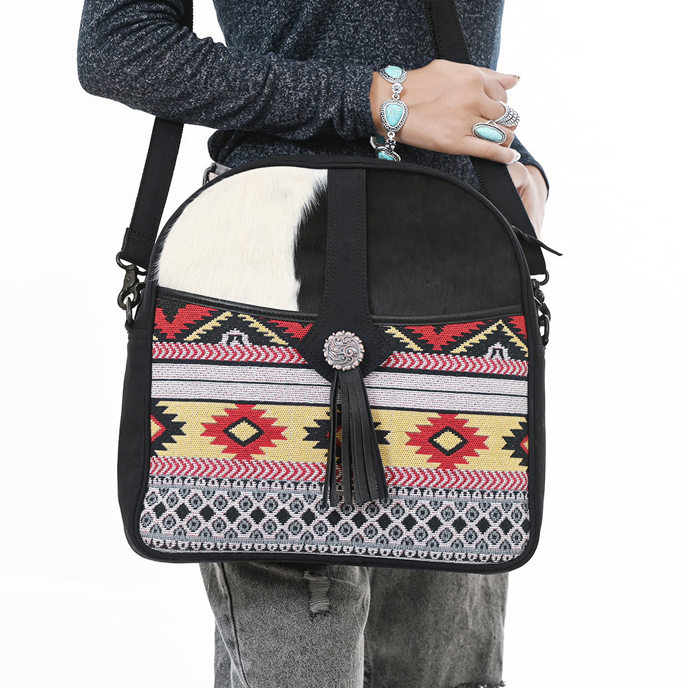 Ohlay Crossbody Hair-On Upcycled Canvas Genuine Leather