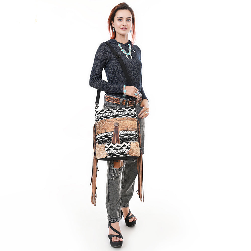 Ohlay Large Crossbody Hair-On Upcycled Canvas Genuine Leather