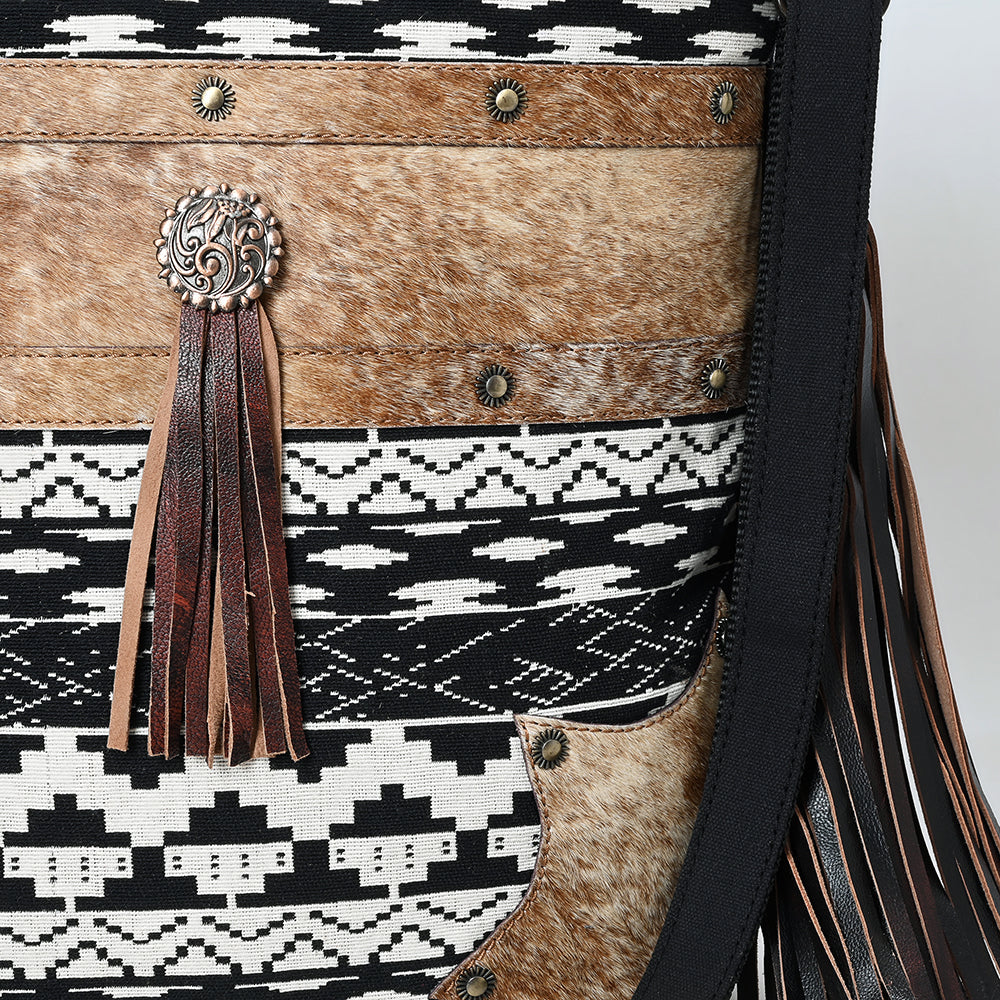 Ohlay Large Crossbody Hair-On Upcycled Canvas Genuine Leather