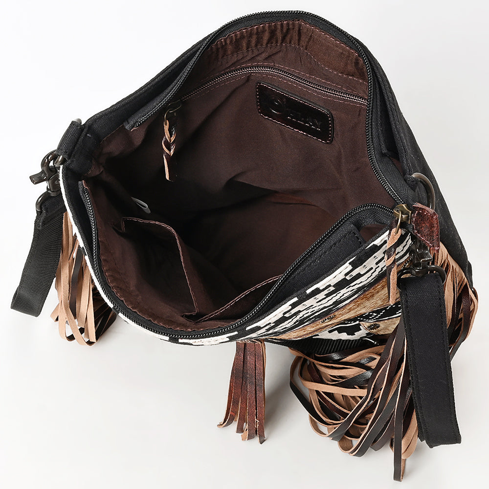 Ohlay Large Crossbody Hair-On Upcycled Canvas Genuine Leather