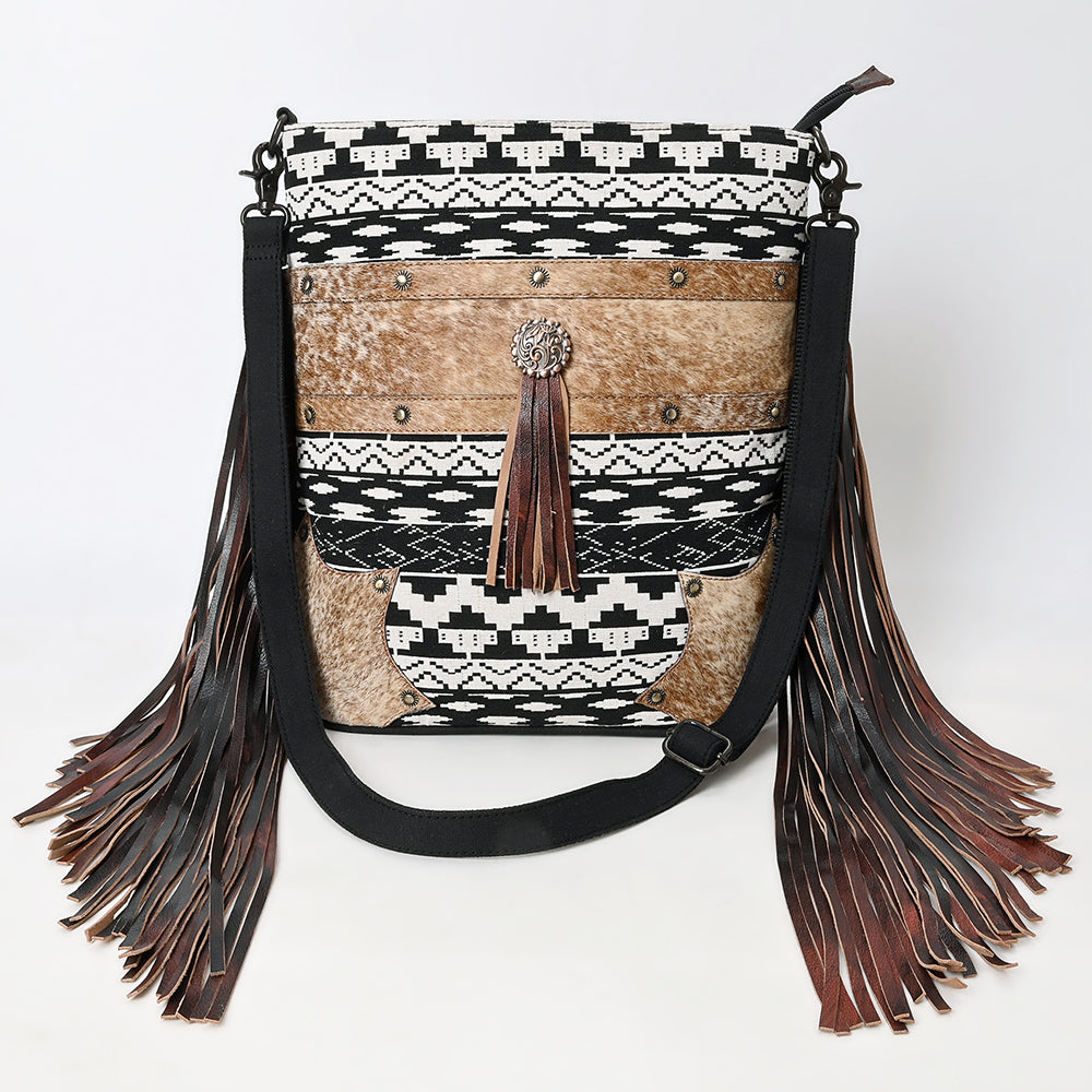 Ohlay Large Crossbody Hair-On Upcycled Canvas Genuine Leather