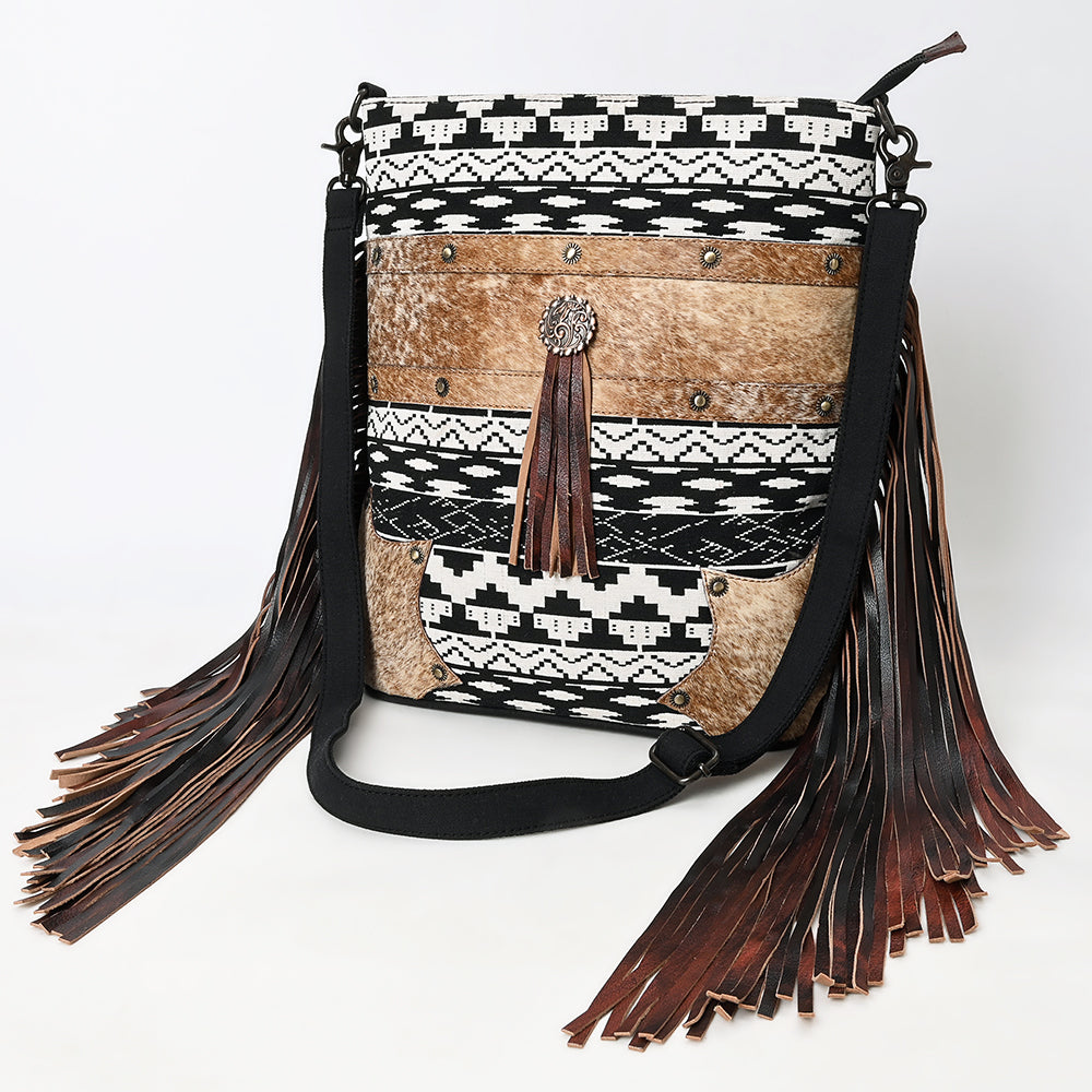 Ohlay Large Crossbody Hair-On Upcycled Canvas Genuine Leather