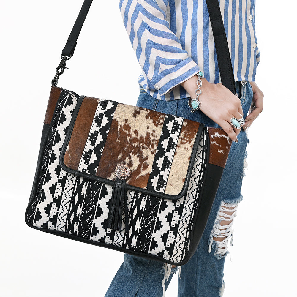Ohlay Crossbody Hair-On Upcycled Canvas Genuine Leather