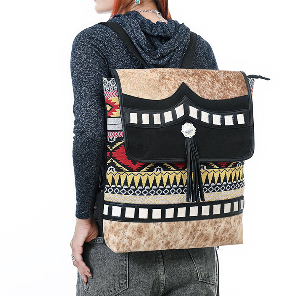 OHLAY Hair-On Canvas Leather Backpack