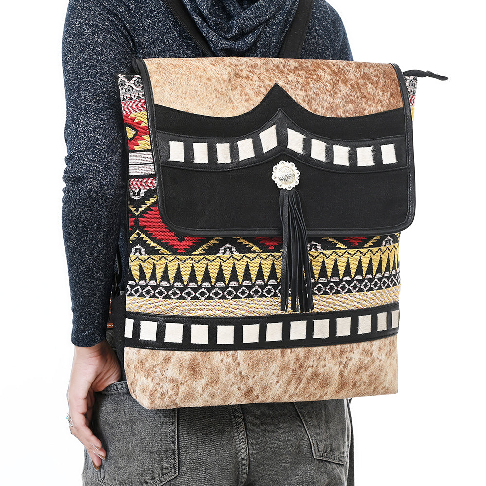 OHLAY Hair-On Canvas Leather Backpack