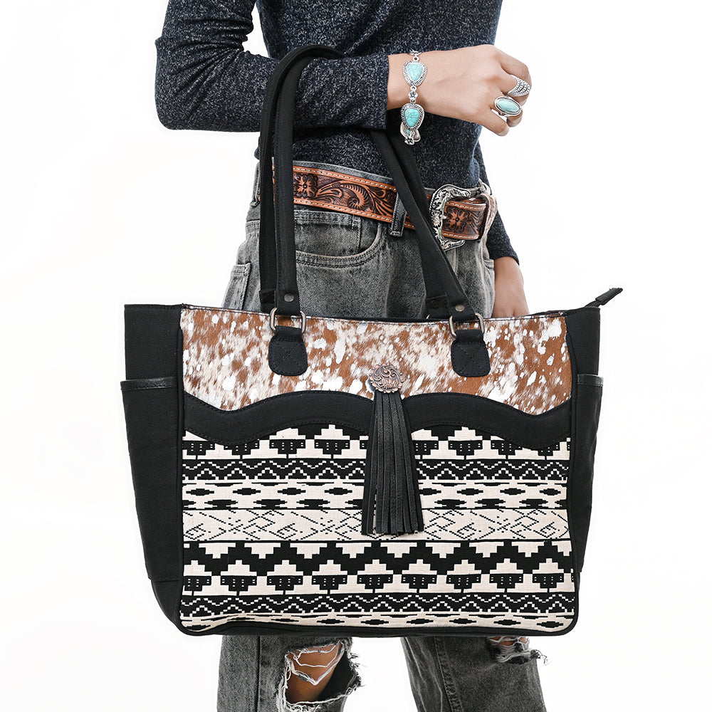 Ohlay Tote Hair-On Upcycled Canvas Genuine Leather
