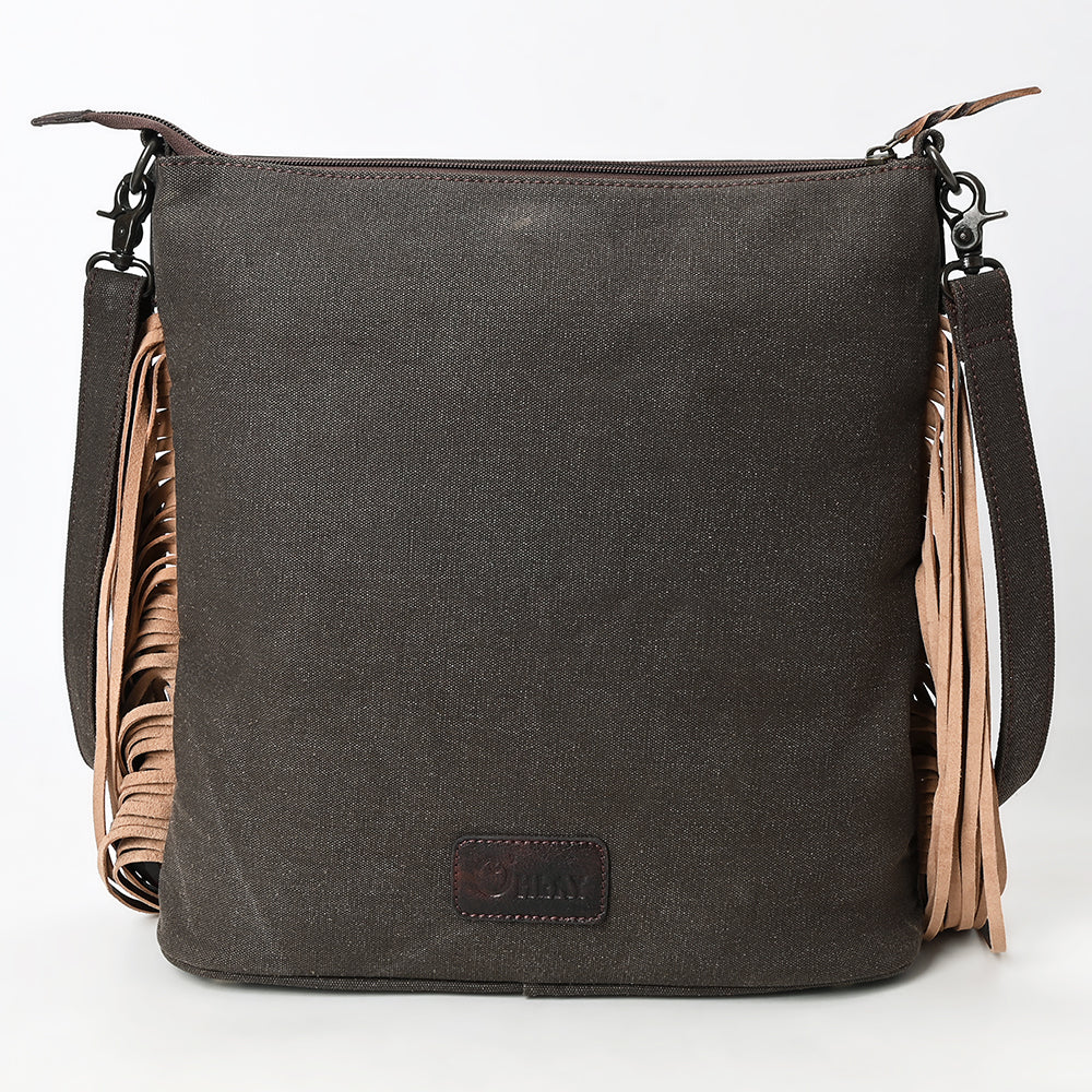 Ohlay Large Crossbody Hand Tooled Upcycled Canvas Genuine Leather