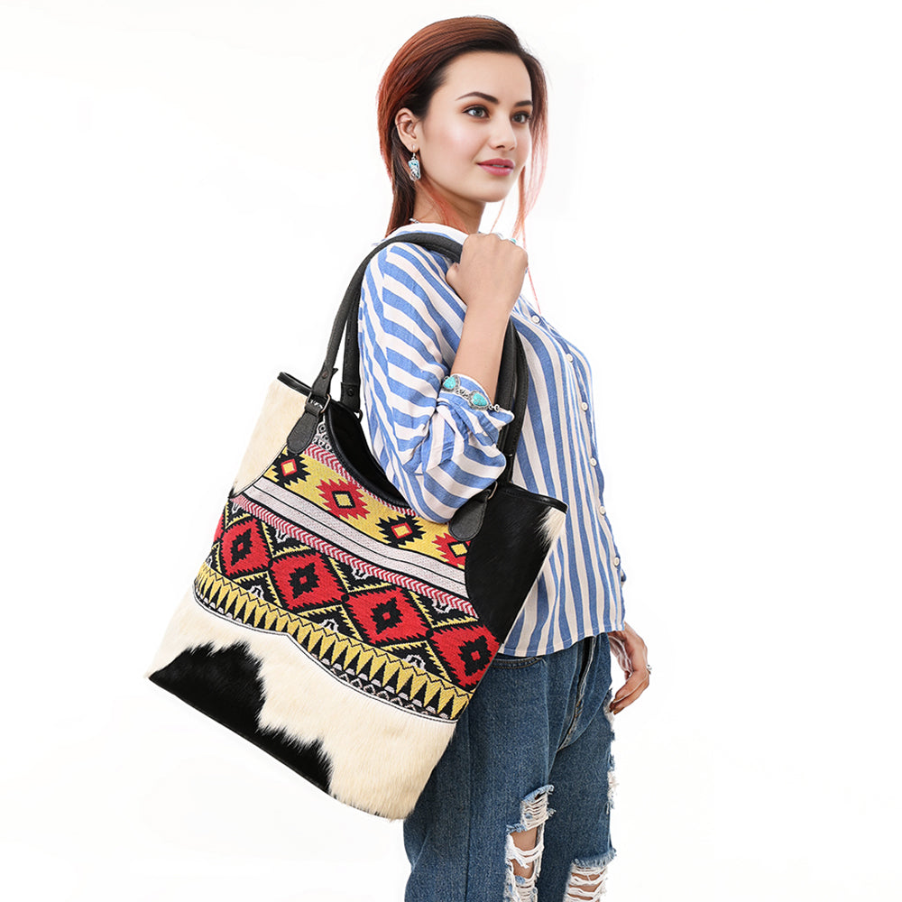 Ohlay Tote Hair-On Upcycled Canvas Genuine Leather