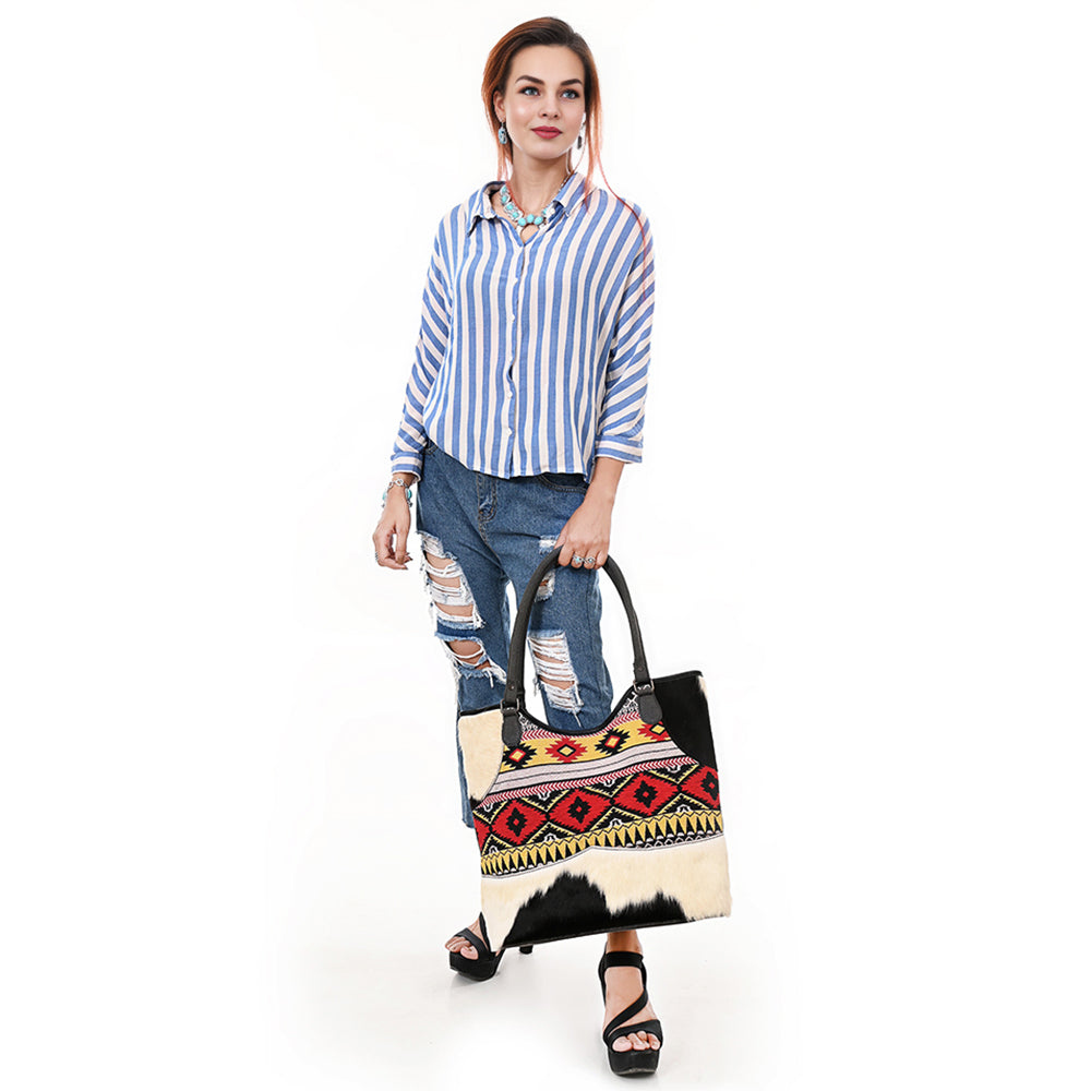 Ohlay Tote Hair-On Upcycled Canvas Genuine Leather
