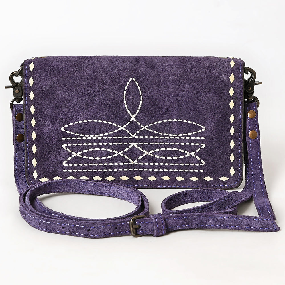 American Darling Western Small Cross Body Genuine Leather Handbag Purse Wallet Bag For Women Girls Purple