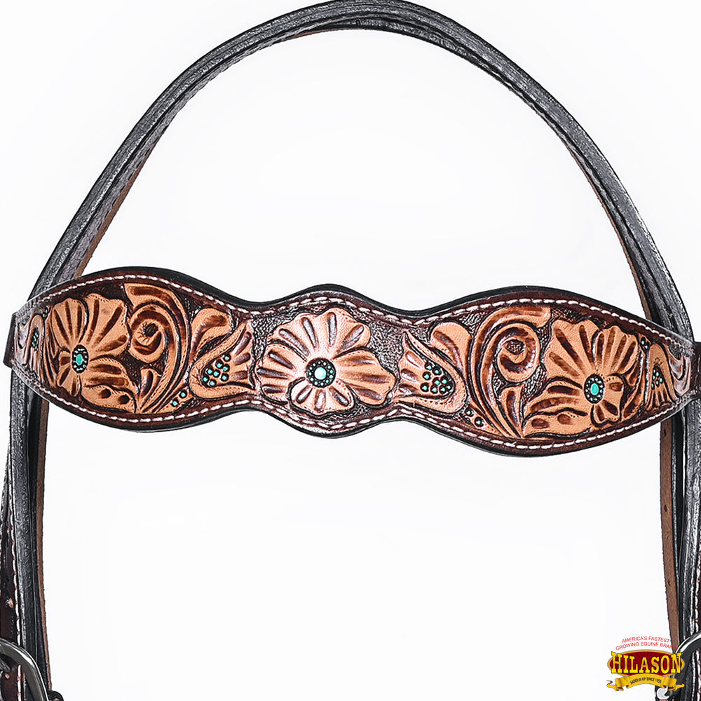 HILASON Western Horse Hand Carved American Leather Breast Collar Headstall