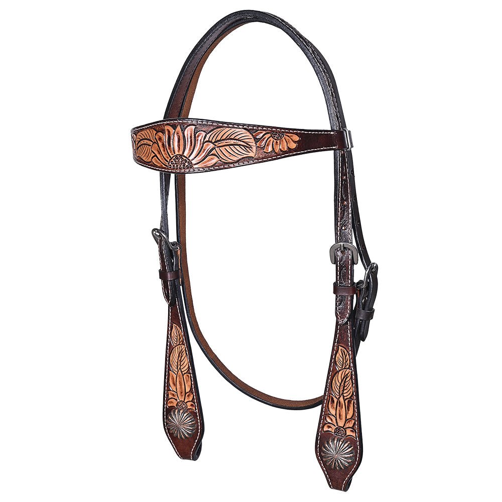 HILASON Western Horse Headstall & Breast Collar American Leather Floral Carving