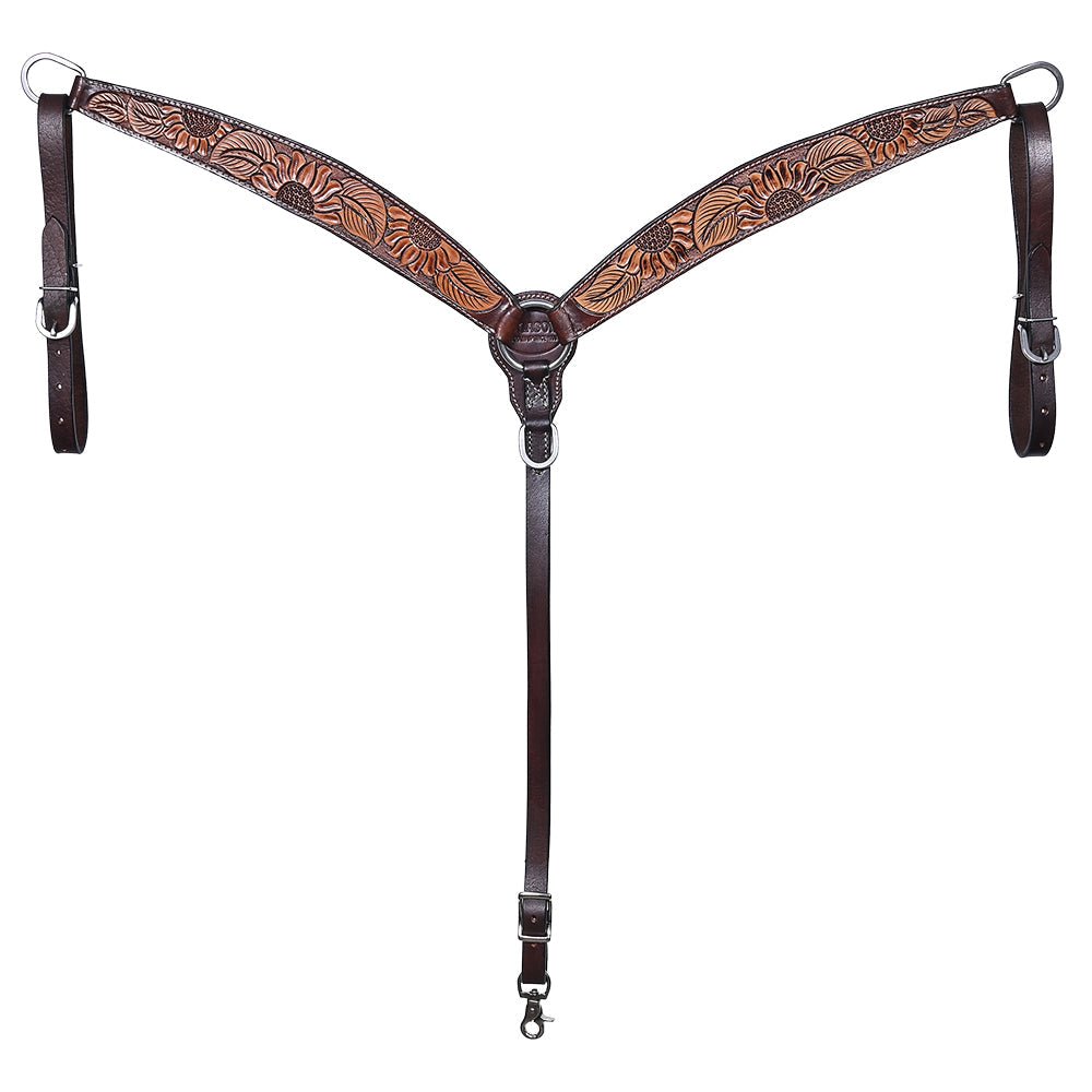HILASON Western Horse Headstall & Breast Collar American Leather Floral Carving