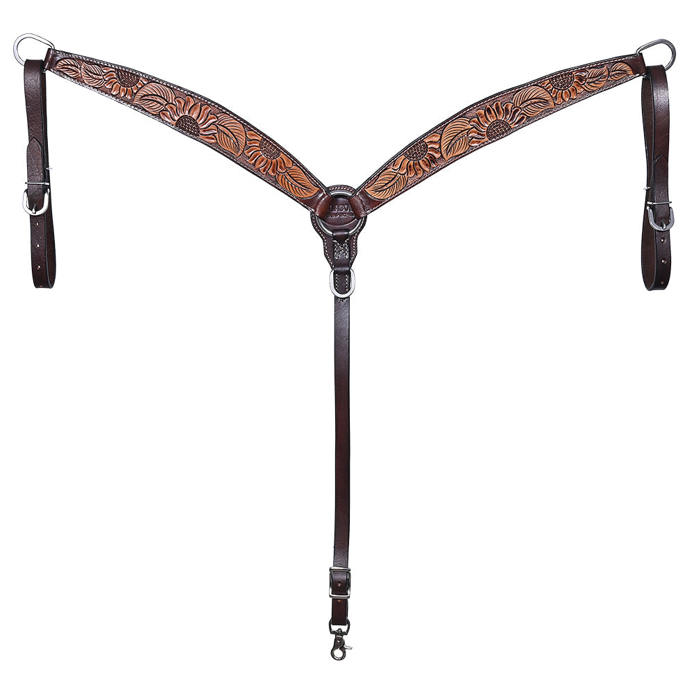 HILASON Western Horse Headstall & Breast Collar American Leather Floral Carving