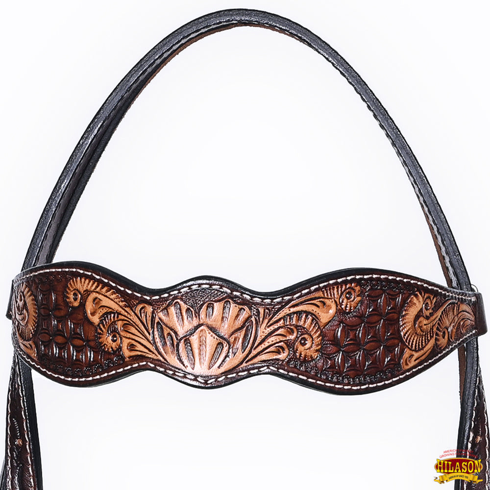 HILASON Western Horse Headstall & Breast Collar American Leather Floral Carving