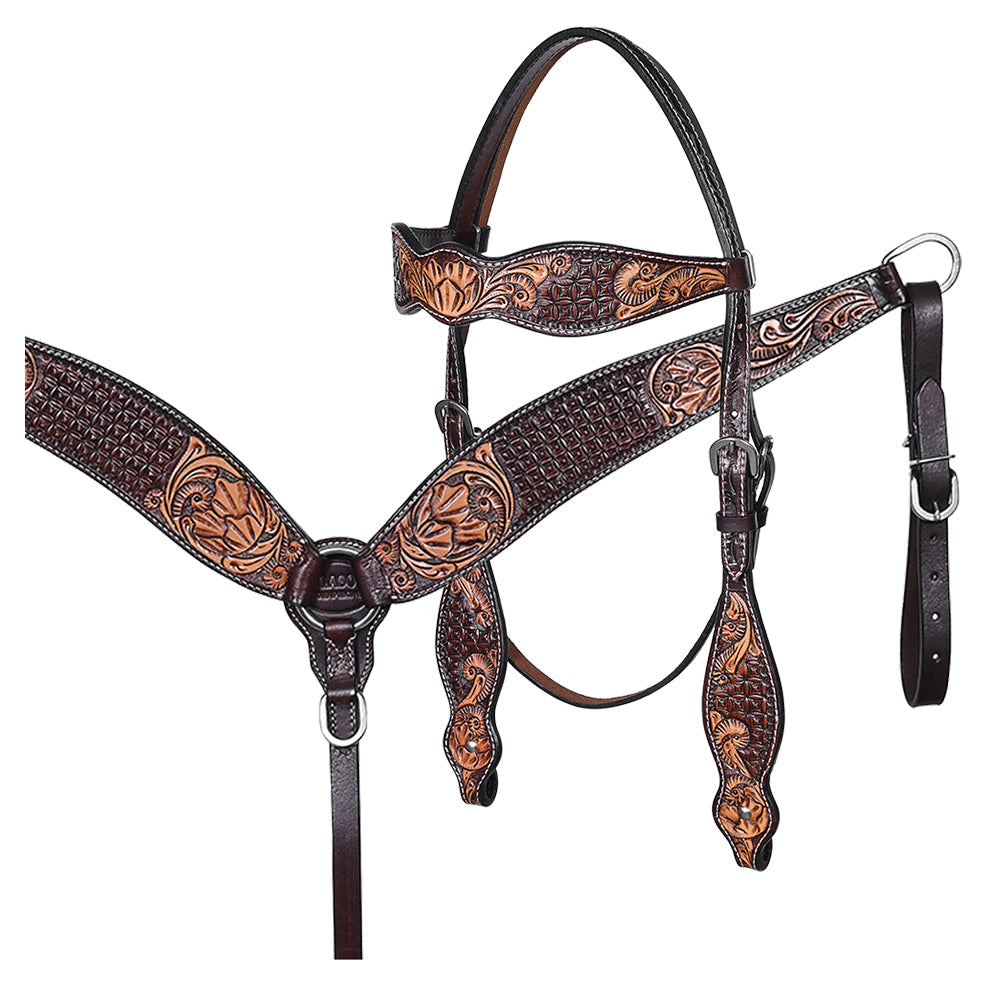 HILASON Western Horse Hand Carved American Leather Breast Collar Headstall