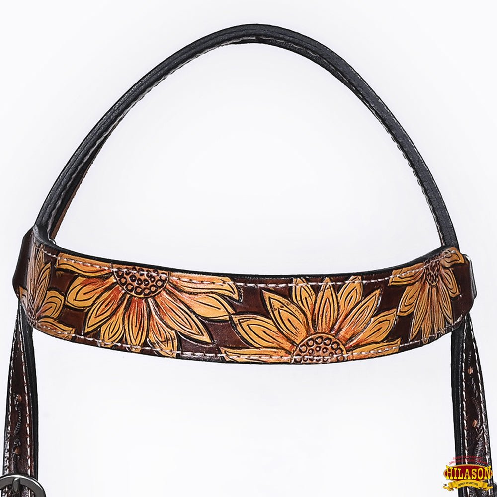 HILASON Western Horse Headstall & Breast Collar American Leather Floral Carving