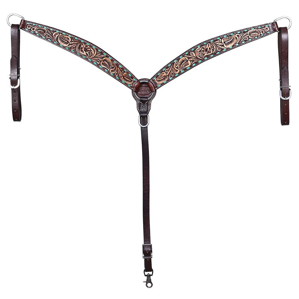 Hand-Carved Leather Western Headstall And Breast Collar Set For Training And Showing