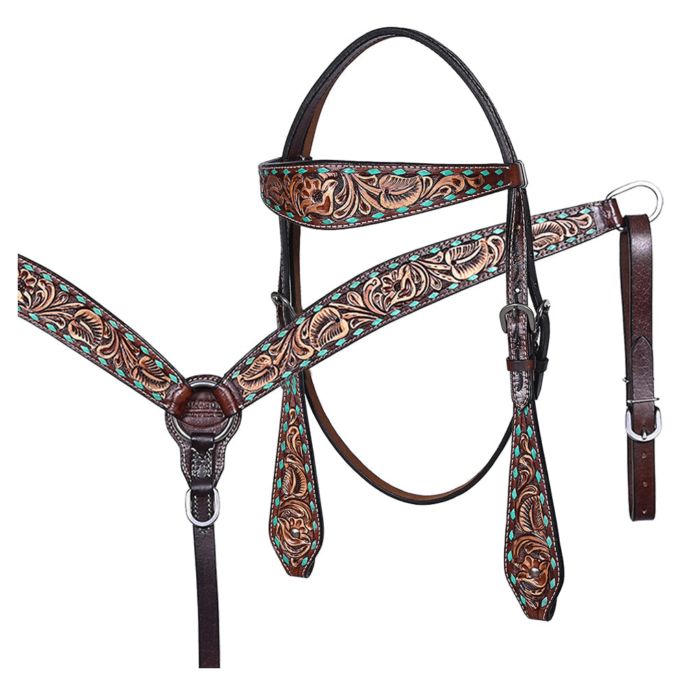 HILASON Western Horse Hand Carved American Leather Breast Collar Headstall