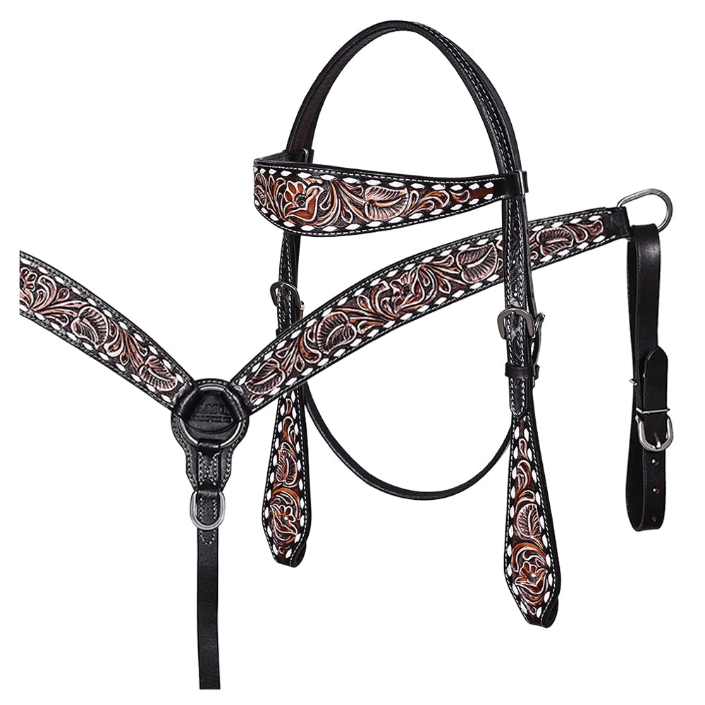 HILASON Western Horse Hand Carved American Leather Breast Collar Headstall