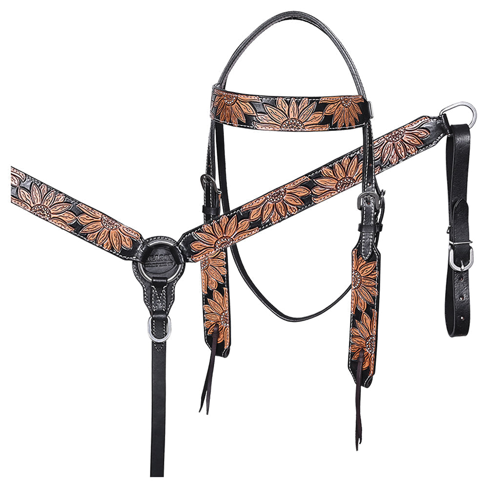 HILASON Western Horse Hand Carved American Leather Breast Collar Headstall