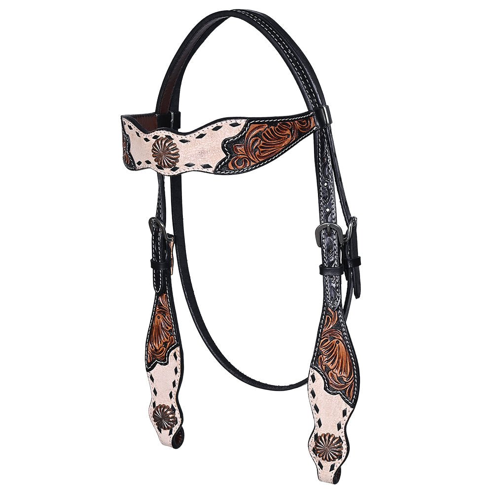 HILASON Western Horse Headstall & Breast Collar American Leather Floral Carving