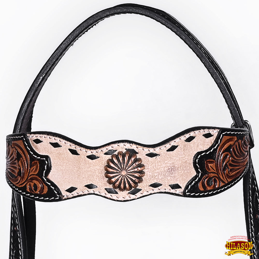 HILASON Western Horse Headstall & Breast Collar American Leather Floral Carving