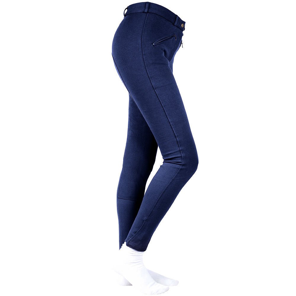 Horze Womens Pull On Knee Patch Breeches Soft Slightly Stretchy Dark Blue